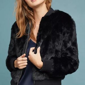 Cupcakes and cashmere Faux Fur Bomber Jacket in navy blue (from Anthropologie)